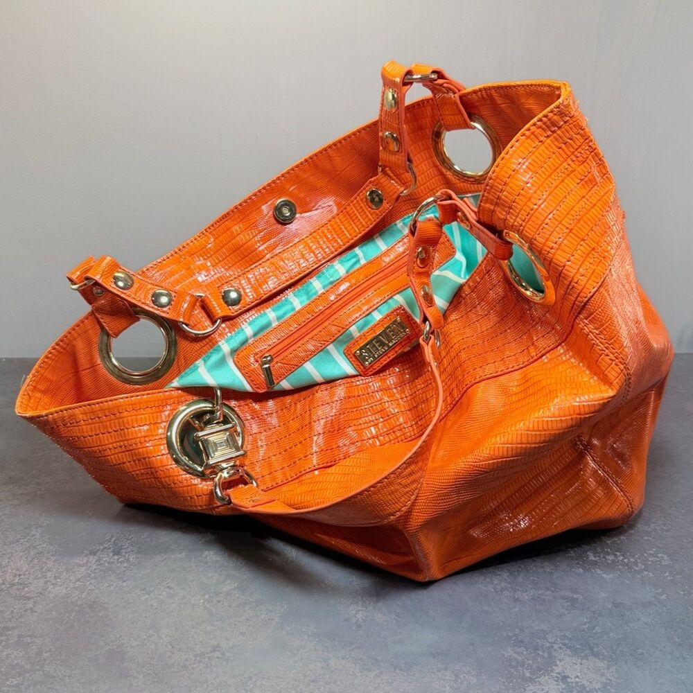 Steve Madden Slouchy Hobo Shoulder Bag XL Tangerine Croc Embossed